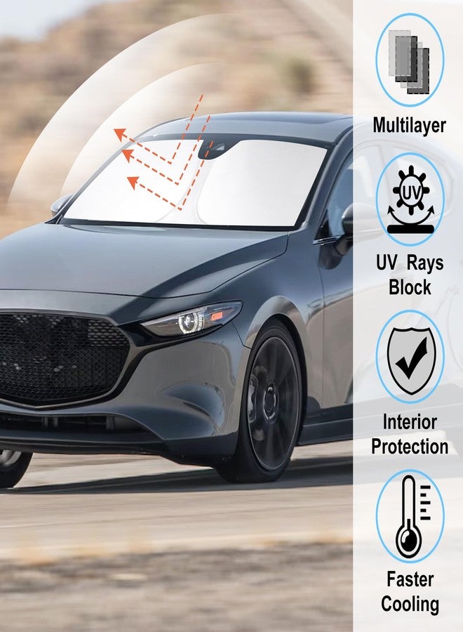 LHFLIVE Windshield Sun Shade Fit for 2019-2024 2025 2026 Mazda 3 Accessories Mazda3 Hatchback/Sedan Window Shade Cover Foldable Sunshade Shield Blocker Keeps Cool - Image 2